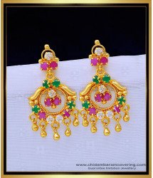 ERG1312 - South Indian New Pattern Daily Use Green and Pink Stone Earrings Design Online