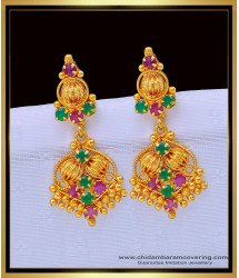 ERG1315 - One Gram Gold Ruby Emerald Stone Earrings Design for Women