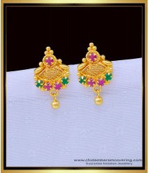 ERG1319 - Beautiful Small Gold Design Ruby Emerald Stone Earrings for Female