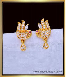 ERG1322 - Elegant Gold Pattern Peacock Design Party Wear White Stone Stud Earrings for Girls