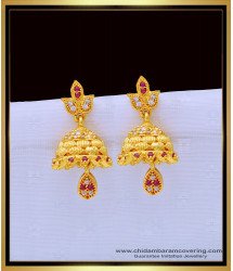 ERG1323 - First Quality White and Ruby Stone Jhumka Earrings One Gram Gold Jewellery