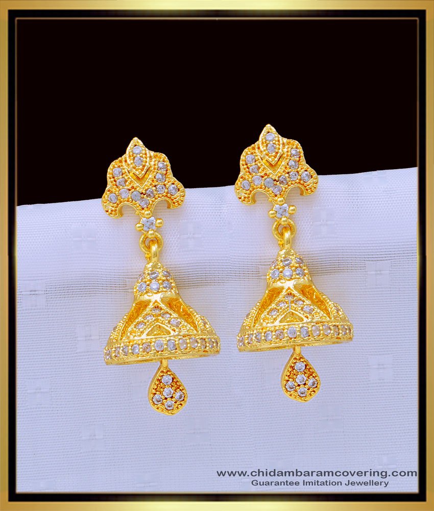 ERG1328 - Gold Plated White Stone Jimikki Kammal Gold Design for Women 