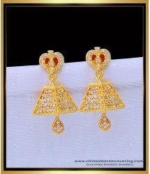 ERG1329 - Unique White Stone Jhumkas Design One Gram Gold Jewellery Online