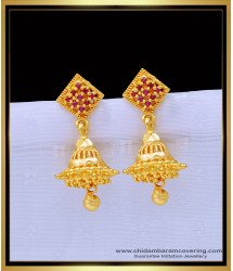 ERG1330 - New Design Ruby Stone Gold Covering Jhumka Earrings for Girls
