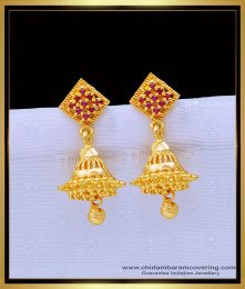 ERG1330 - New Design Ruby Stone Gold Covering Jhumka Earrings for Girls