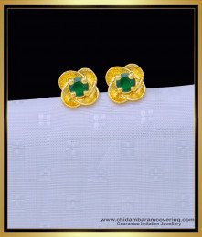 ERG1334 - One Gram Gold Emerald Stone Flower Design Single Stone Earrings