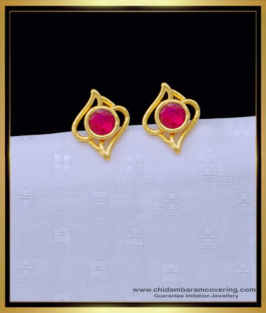 White Finish Red Stone Earrings Design by Aster at Pernia's Pop Up Shop 2024