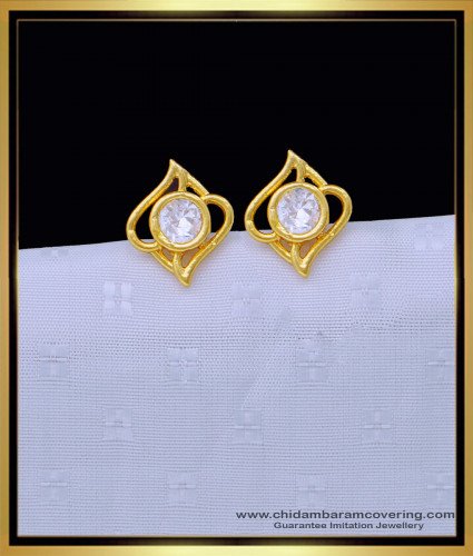 ERG1339 - Real Gold Design Single White Stone Earrings South Indian Jewellery  