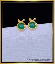 ERG1343 - Cute Small Size Emerald Stone Apple Design Stud Earrings for Baby Girl