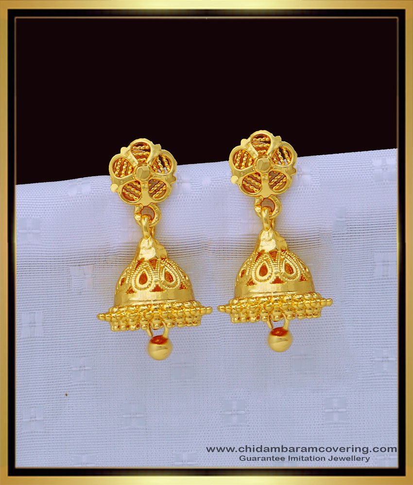 south indian earrings, gold puttalu, daily wear jimiki design, gold jimiki online, one gram gold puttalu, plain jimiki