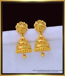ERG1350 - Trendy Gold Design Plain Jhumkas Daily Wear 1 Gram Gold Jimiki for Women 