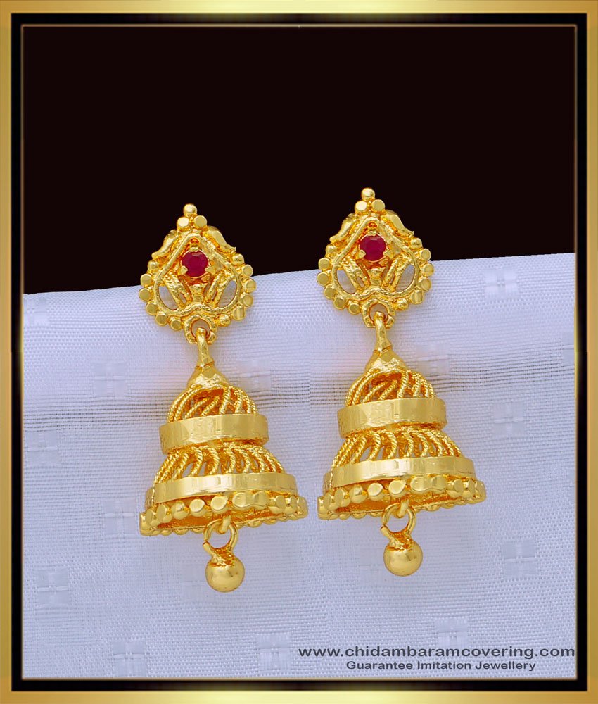 south indian earrings, gold puttalu, daily wear jimiki design, gold jimiki online, one gram gold puttalu, plain jimiki