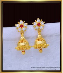 ERG1353 - Beautiful South Indian White and Ruby Stone Gold Covering Jhumkas for Women  