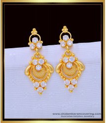 ERG1365 - 1 Gram Gold Plated First Quality White Stone Dangler Earrings for Ladies  
