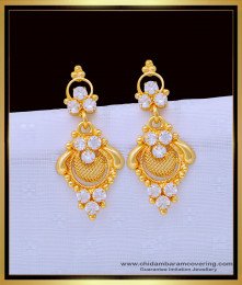 ERG1365 - 1 Gram Gold Plated First Quality White Stone Dangler Earrings for Ladies  