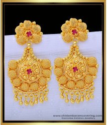 ERG1373 - Bridal Wear Ruby Stone Net Pattern Big Size Dangler Earrings for Women  