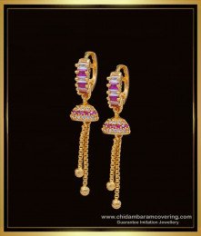 ERG1377 - Attractive White and Ruby Stone Bali Earrings Hoop Earrings Gold Design Online