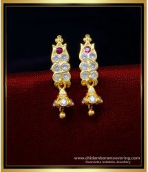 ERG1389 - Unique Gold Pattern Five Metal Studs with Hanging Stone Jimiki Earrings Online