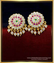 ERG1390 - Panchaloha Big Flower Designs with Hanging Stone Drops Impon Stud Earrings Online