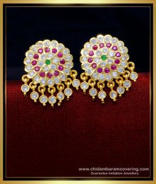 ERG1390 - Panchaloha Big Flower Designs with Hanging Stone Drops Impon Stud Earrings Online