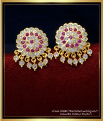 ERG1391 - Beautiful Gold Design White and Ruby Stone Impon Earrings Buy Online