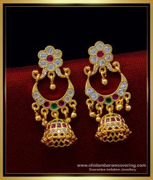 ERG1395 - New Model Bridal Wear One Gram Gold Multi Stone Impon Dangler Earrings 