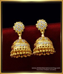 ERG1399 - Real Gold Design White Stone Jhumkas Design First Quality Impon Jewellery Online