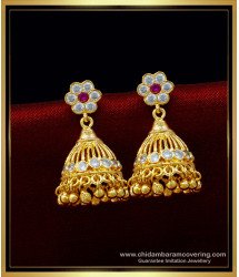 ERG1400 - South Indian Bridal Wear Impon Latest Model Stone Jhumkas Online 