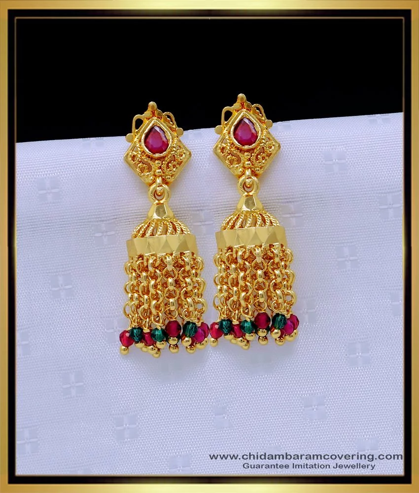 1 gram gold earrings new design gold polish with Guttapusalu jhumka   Swarnakshi Jewelry
