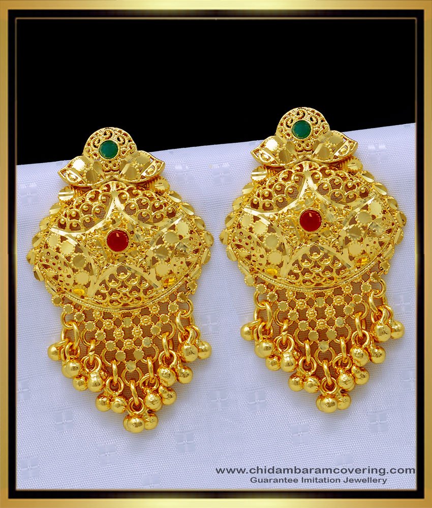 fancy earrings, gold plated earring, forming gold earring, earrings, thongal thodu, long earring,