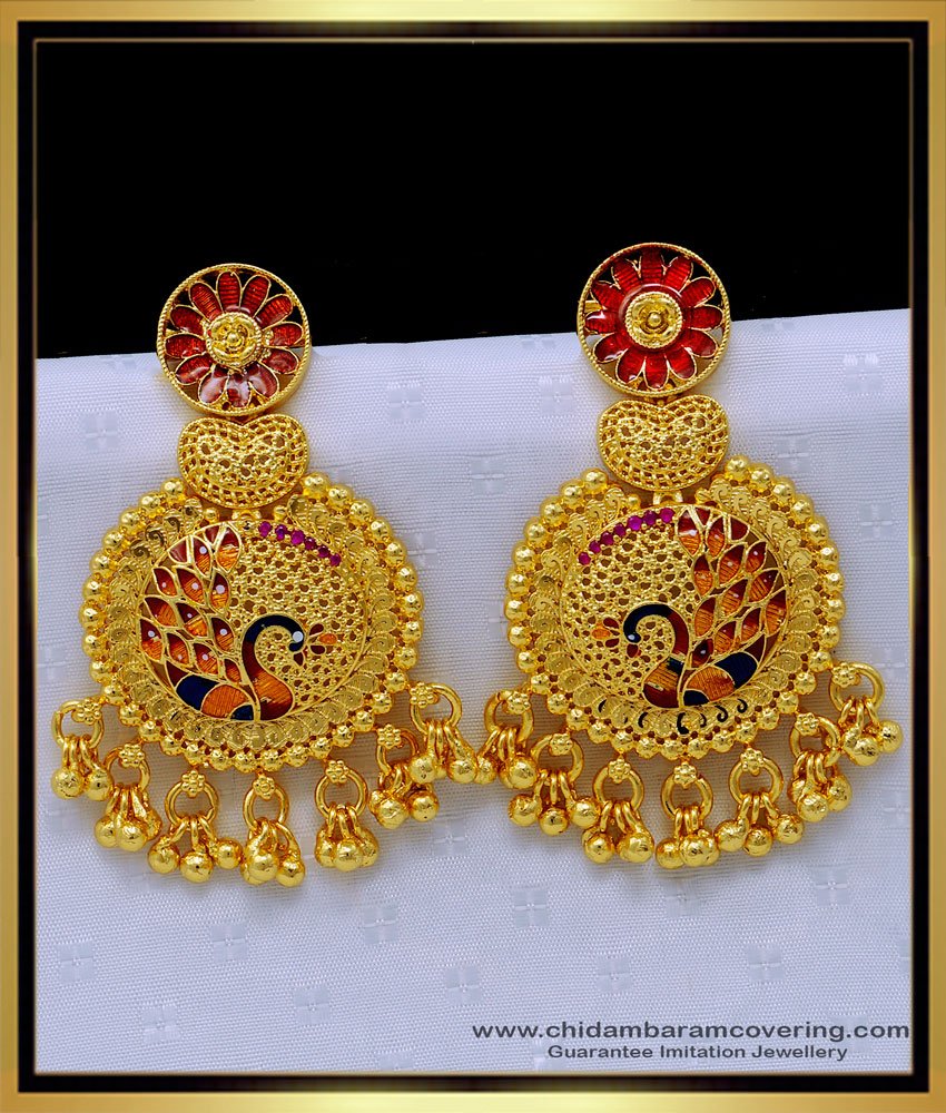 fancy earrings, gold plated earring, forming gold earring, earrings, thongal thodu, long earring,