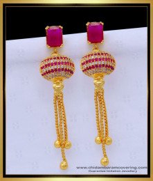 Erg1408 - Modern Party Wear White and Ruby Stone Jhumkas Earrings Designs Online