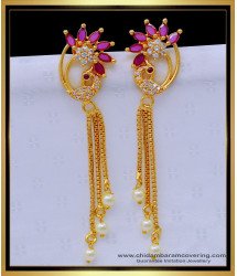 ERG1407 - Unique Light Weight Ad Stone with Pearl Peacock Design Long Earrings 