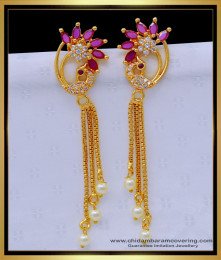 ERG1407 - Unique Light Weight Ad Stone with Pearl Peacock Design Long Earrings 