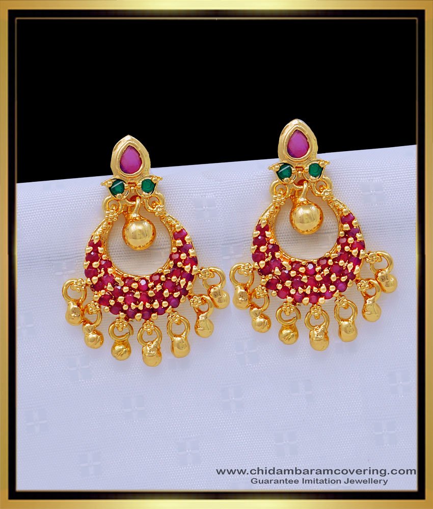 ERG1409 - Elegant Ruby Stone Chandbali Earrings Gold Plated Guaranteed Jewellery Online