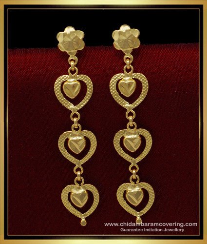 Erg1422 - Trendy Gold Plated Heart Design Light Weight Long Earrings for Female 