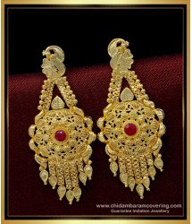 ERG1423 - Bridal Wear Ruby Stone Dangler Traditional Gold Earrings for Wedding   