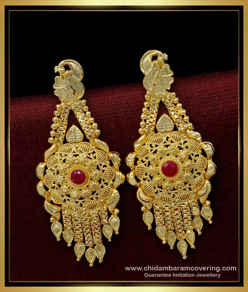 Buy Bridal Wear Ruby Stone Dangler Traditional Gold Earrings for ...
