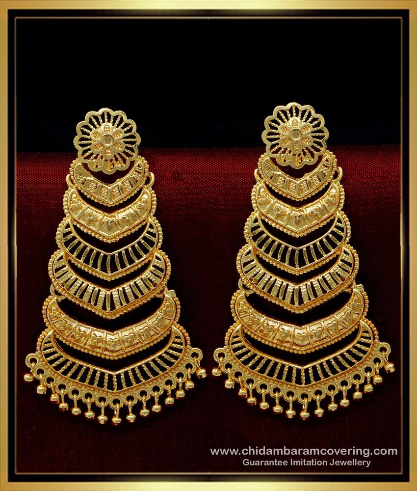 light weight gold earring with weight, earring with price, Bengali bridal gold Earrings, kammalu design,3 layer earrings gold, Wedding Earrings, Gold Jhumkas, 