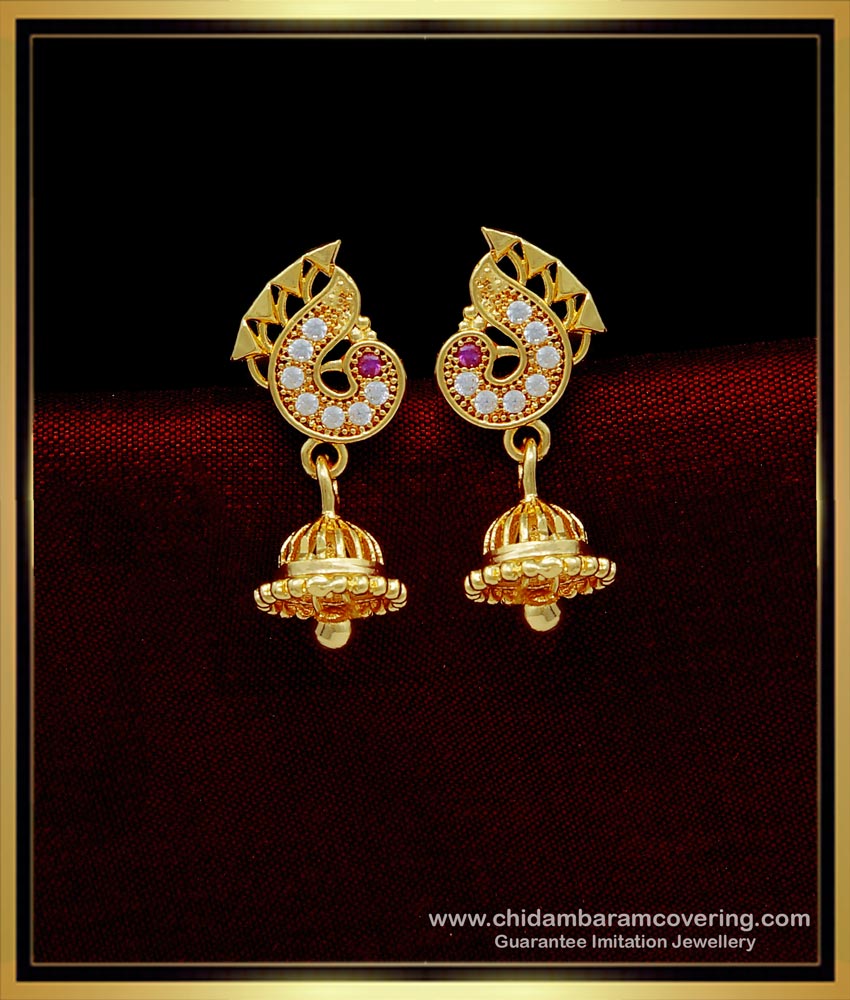 1 gram gold jewellery, gold plated jewellery, one gram gold earrings, daily wear earrings, light weight earrings, earrings buy low price, stone earrings, 
