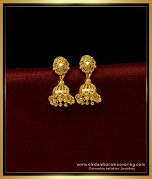 ERG1446 - Traditional South Indian Jhumka Earrings Plain Gold Jhumkas Design for Girls 