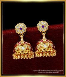 ERG1455 - First Quality Bridal Wear Impon Stone Jhumkas Earring One Gram Gold Jewellery