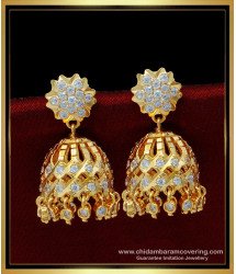 ERG1457 - Beautiful Gold Design White Stone Big Impon Jhumkas Design for Wedding