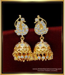 ERG1458 - Elegant Peacock Design White Stone Impon Jhumkas Earrings Design for Wedding