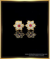 ERG1470 - South Indian Impon 5 Metal Jewellery Stone Stud Earrings for Women 