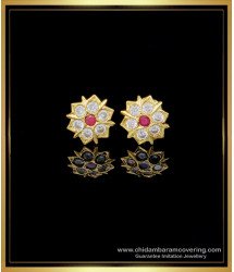 ERG1472 - Panchaloha Earrings Real Gold Design White and Ruby Impon Stone Earrings 