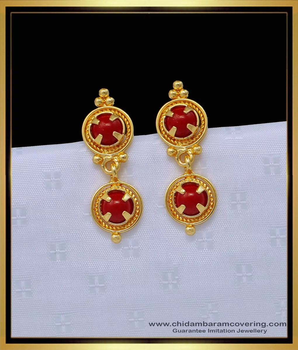 erg1475 trendy red coral drop earrings one gram gold plated pavazham gold earrings 2