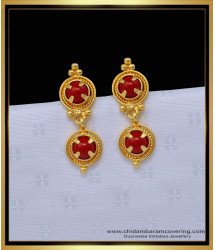ERG1475 - Trendy Red Coral Earrings One Gram Gold Plated Pavazham Gold Earrings