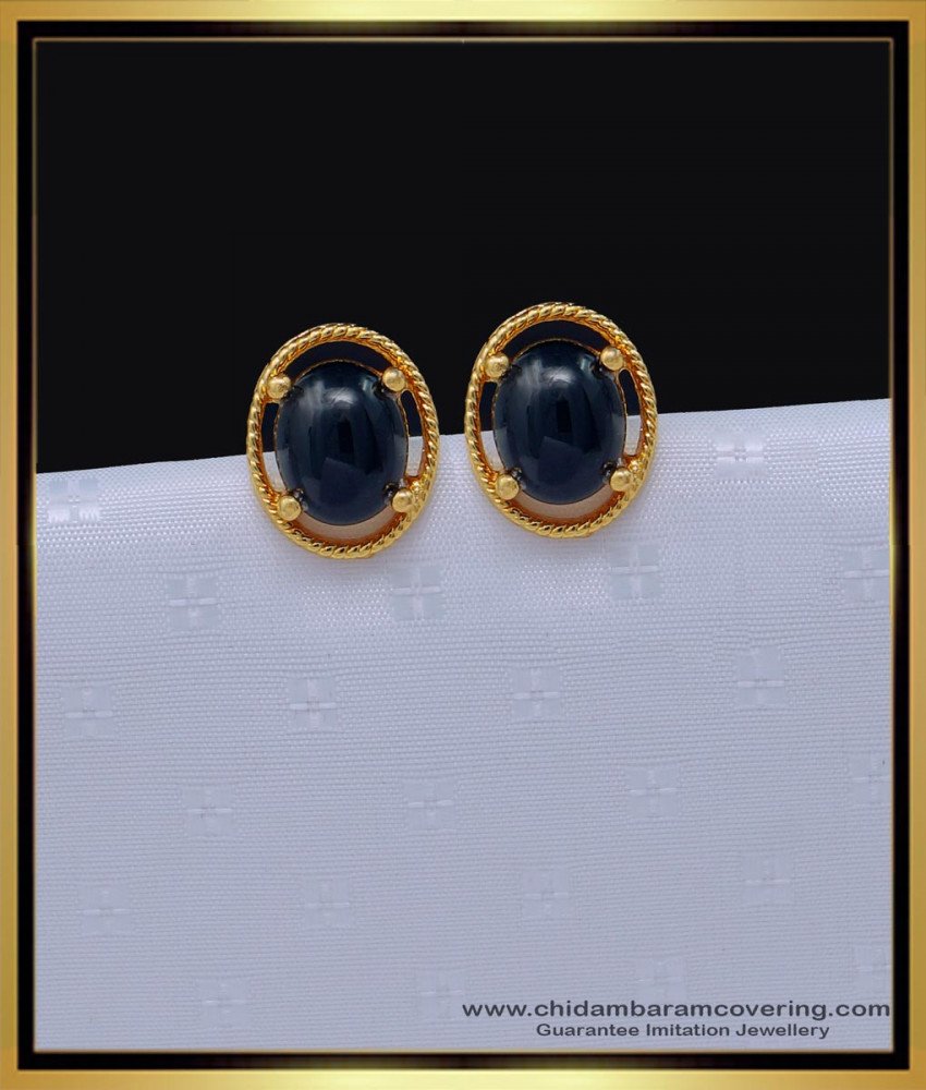 one gram gold jewellery, 1 gram gold jewelry, gold plated jewellery, stud earrings, black beads earrings gold, guaranteed earrings, chidambaram covering.com,  