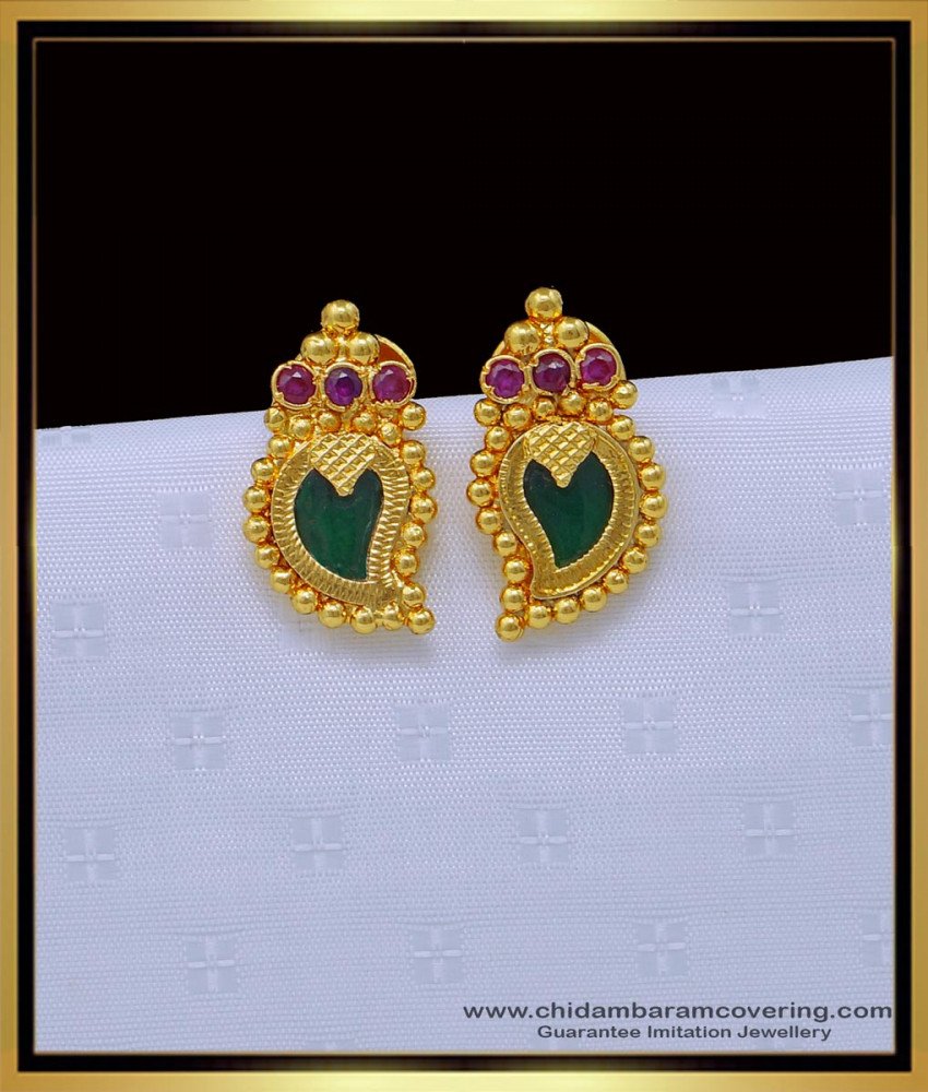 Palakka Earrings Gold, palakka earrings designs, palakka earrings online, gold palakka earrings, palakka ear stud,